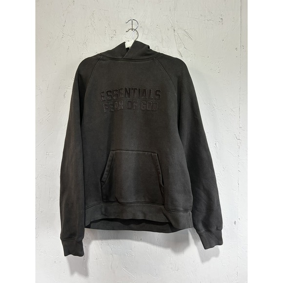 Fear of God Essentials Brown Hoodie Size Medium Logo Pullover - Picture 2 of 10